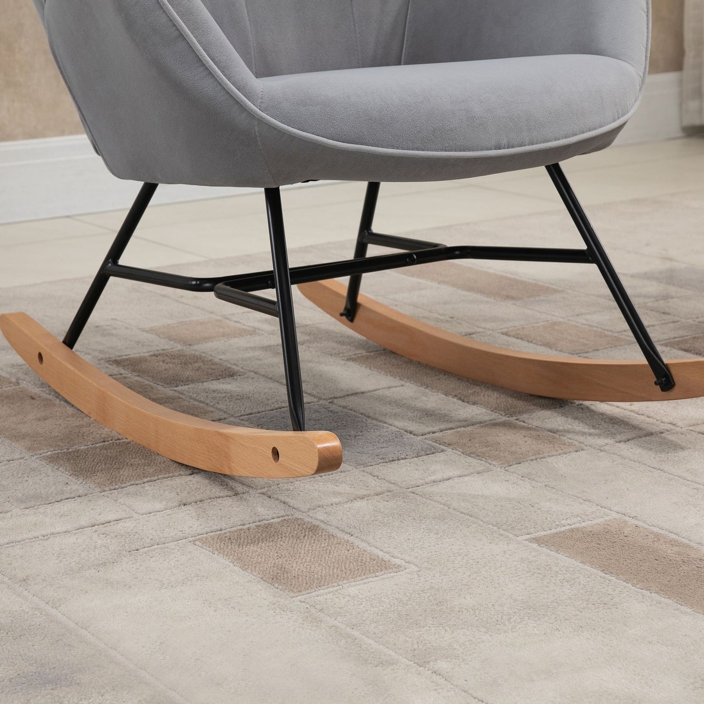 Ergonomic rocking chair in velvet look, 150 kg capacity, light grey