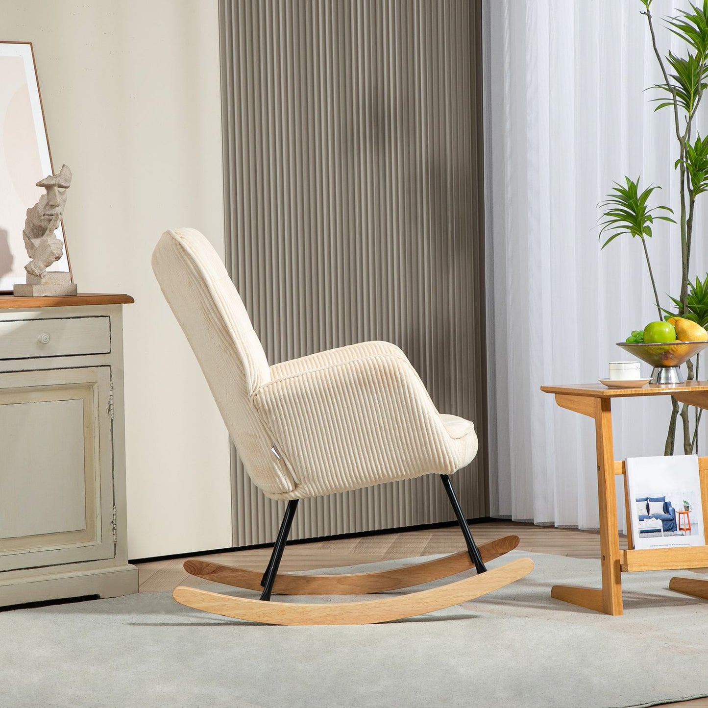 Beige relaxing rocking chair with wooden runners