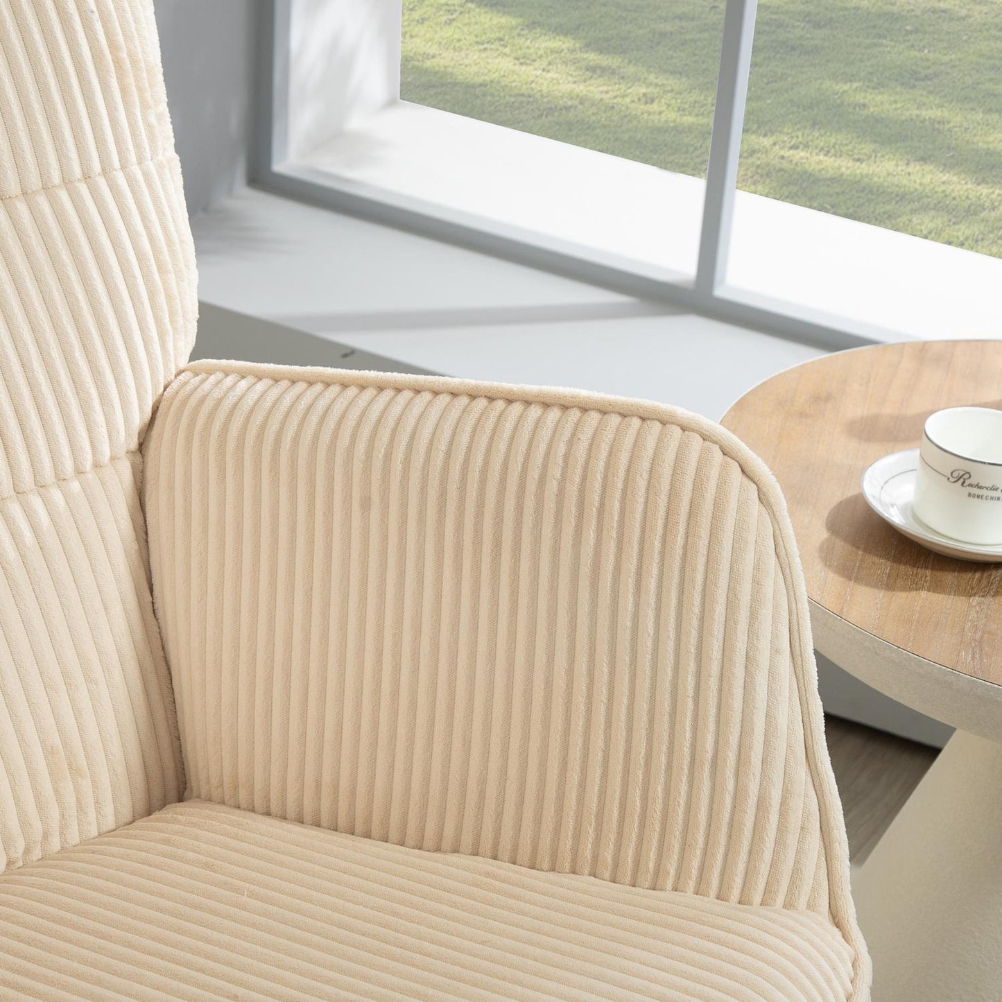 Beige relaxing rocking chair with wooden runners