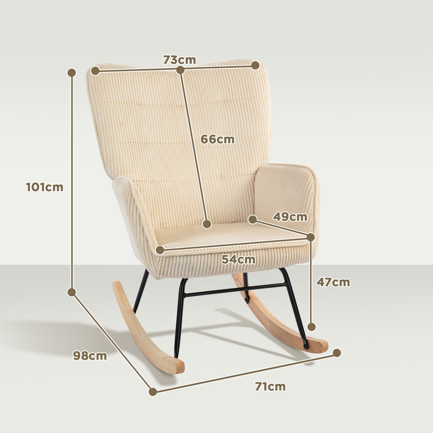 Beige relaxing rocking chair with wooden runners
