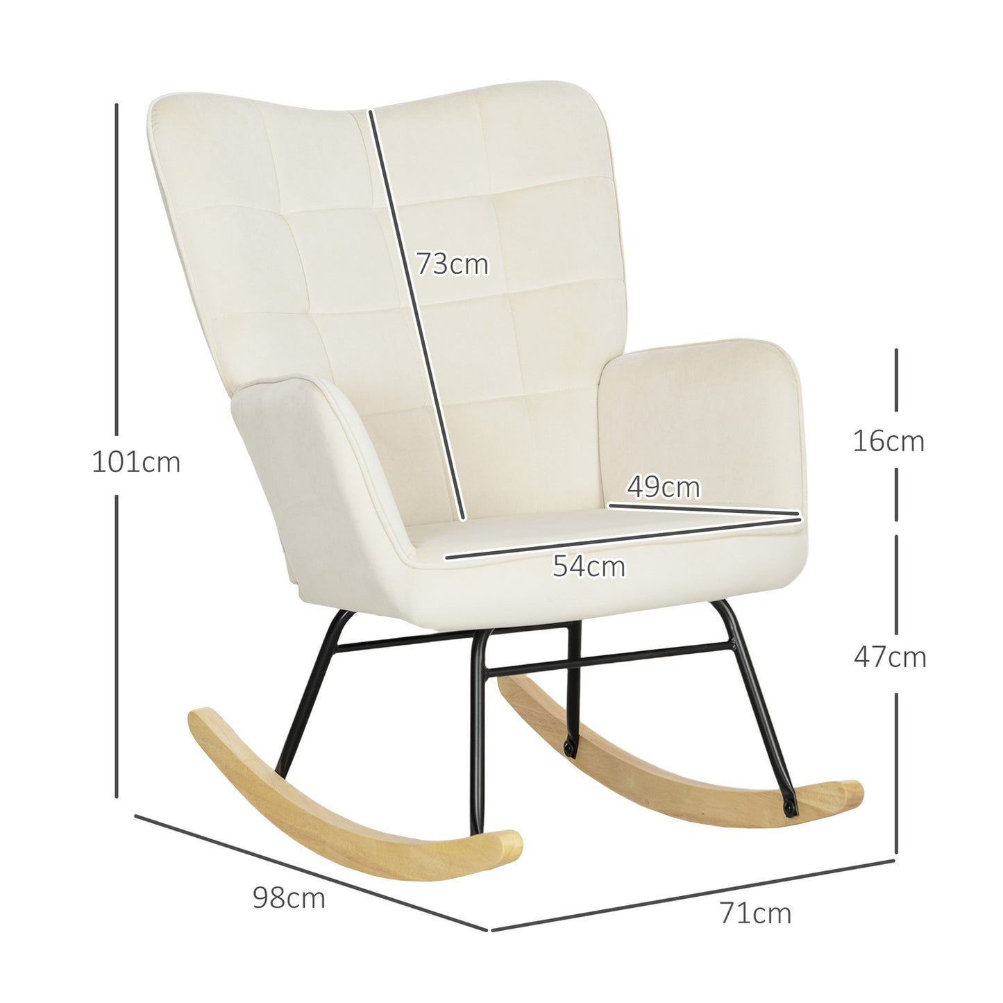 Beige velvet rocking chair with wooden runners