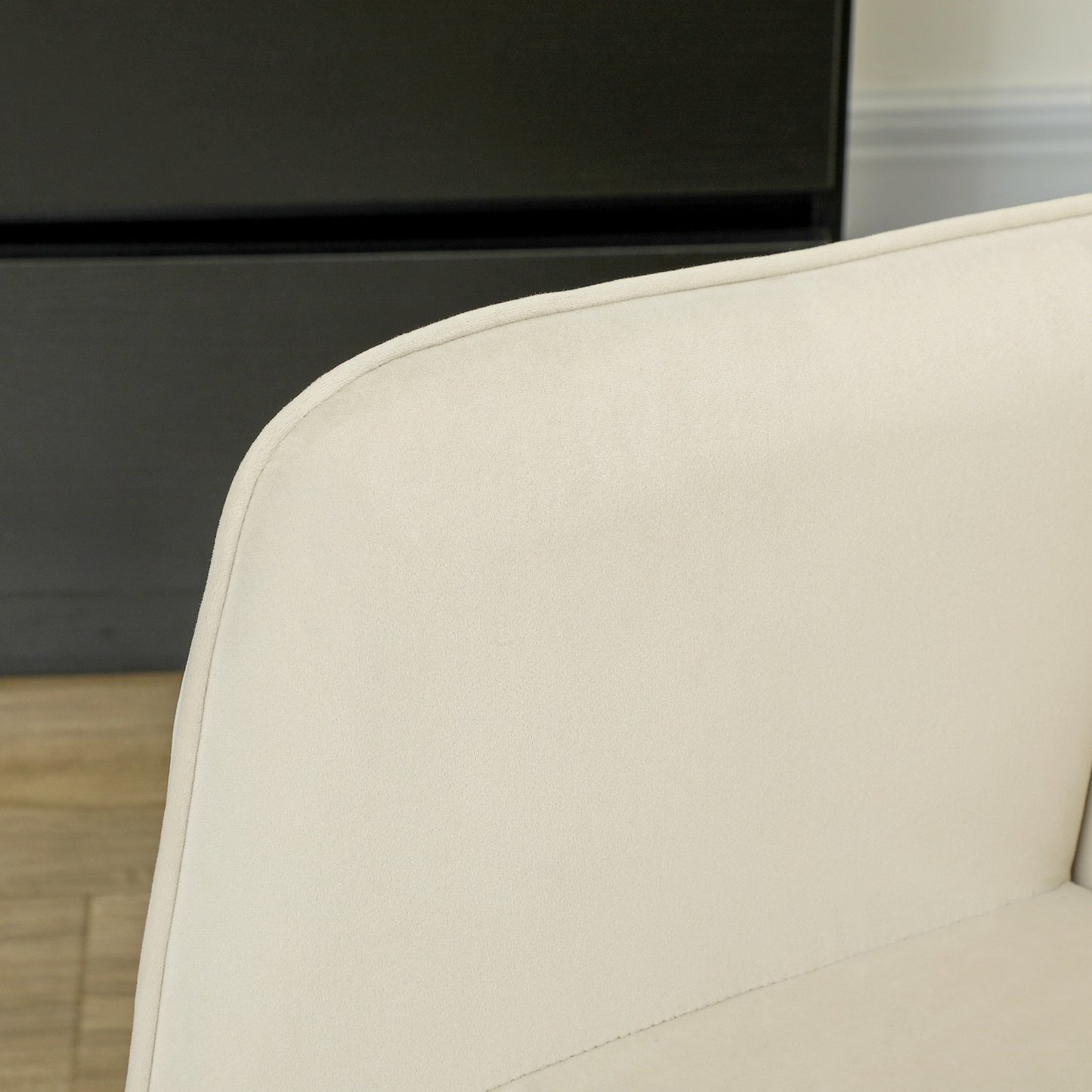Beige velvet rocking chair with wooden runners
