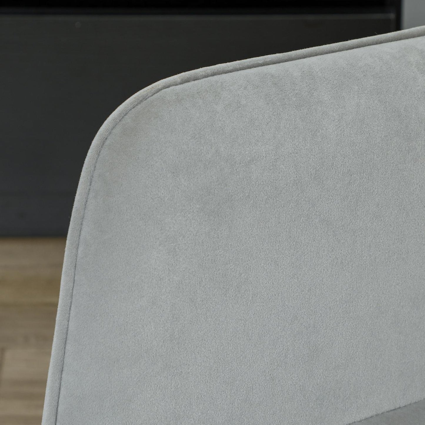 Light gray rocking chair in velvet look with wooden runners