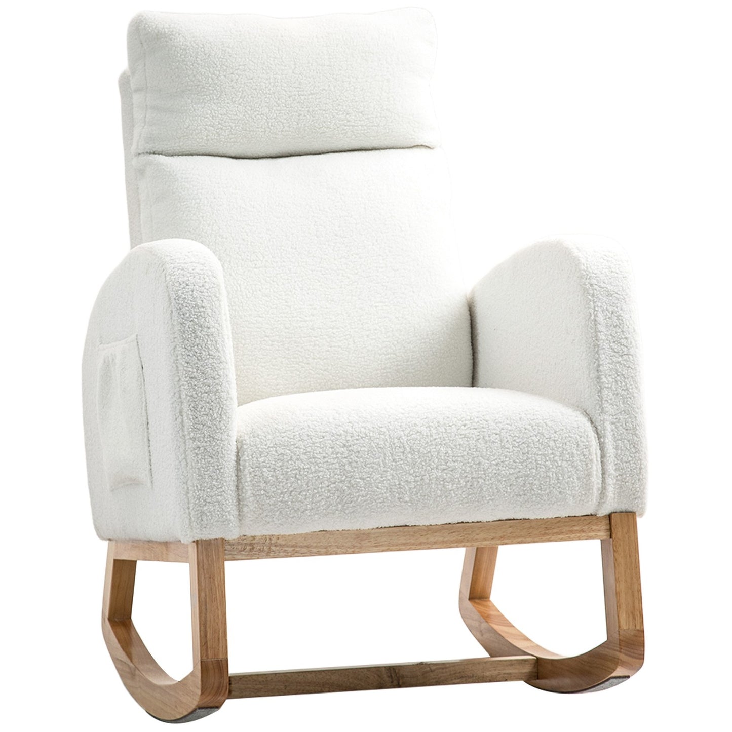 Cream White Velvet-Look rocking chair, holds up to 120 kg