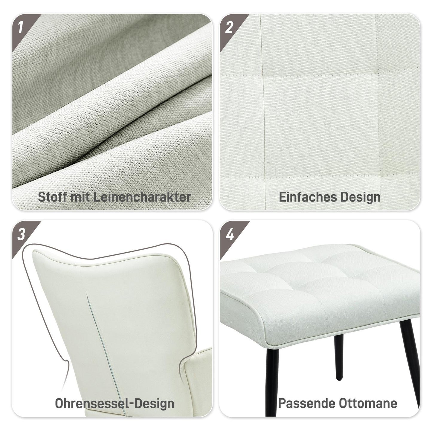 Rocking chair with stool, linen look, supports 130 kg