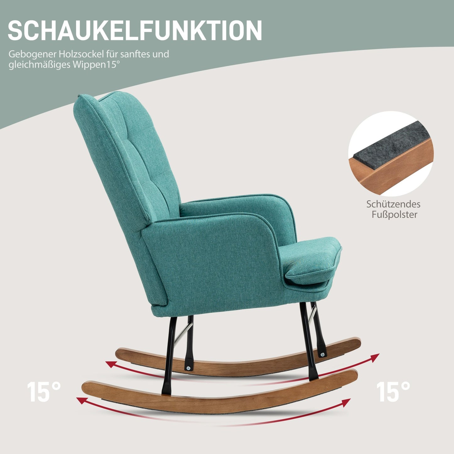 Linen-look rocking chair with stool, supports up to 130 kg
