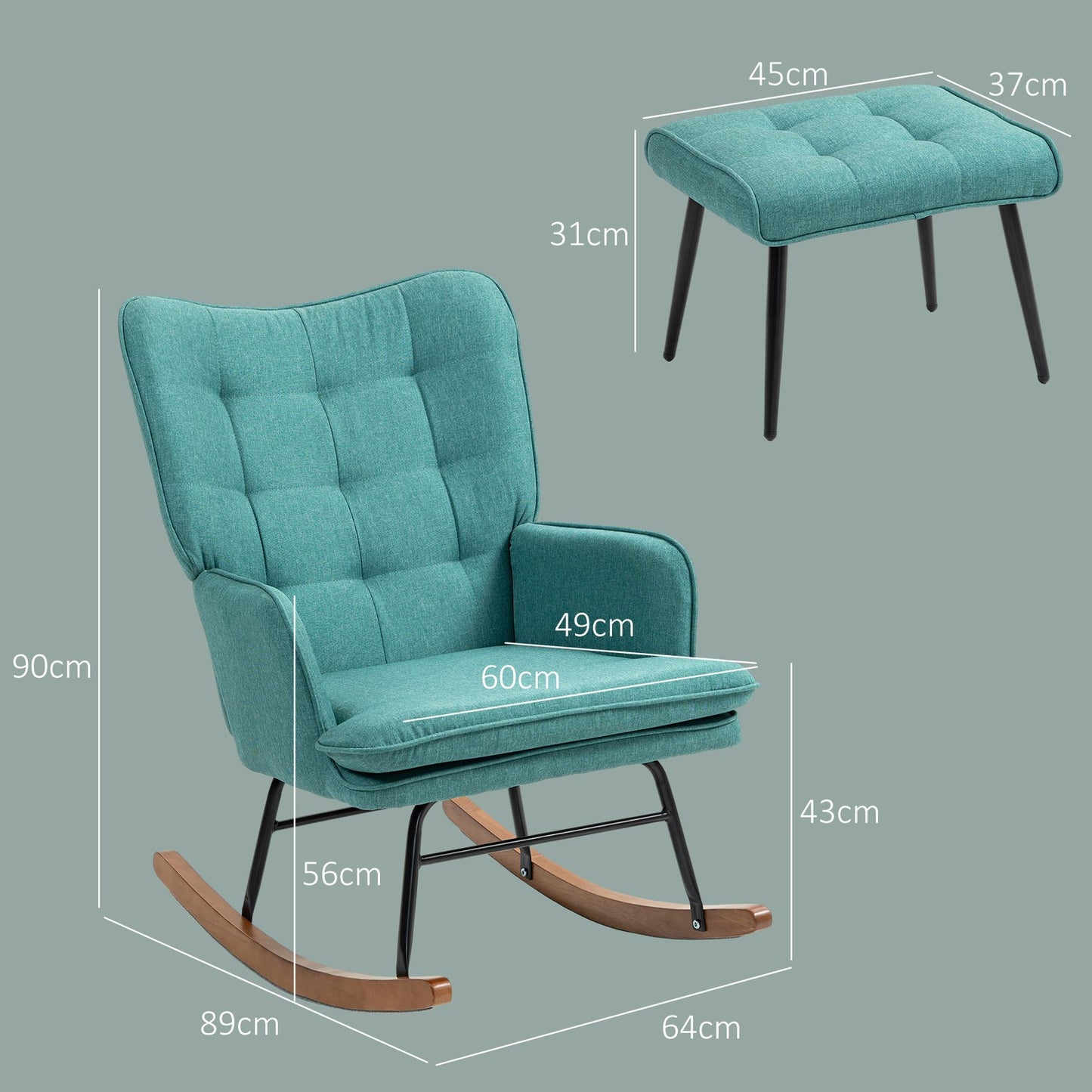 Linen-look rocking chair with stool, supports up to 130 kg