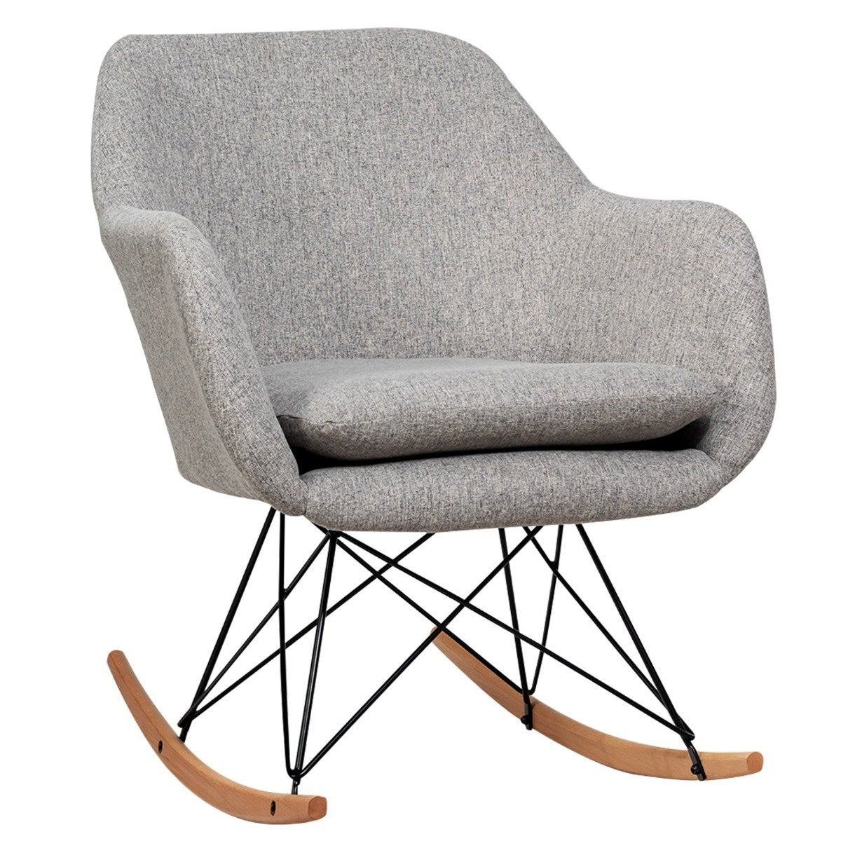 Rocking chair with high ergonomic backrest & integrated armrest nursing chair relaxation chair upholstered gray