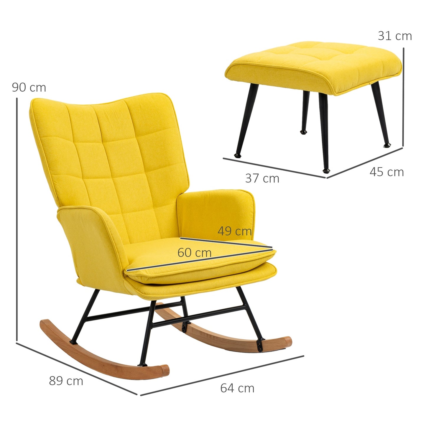 Beige rocking chair in linen look with ottoman, 130 kg Capacity
