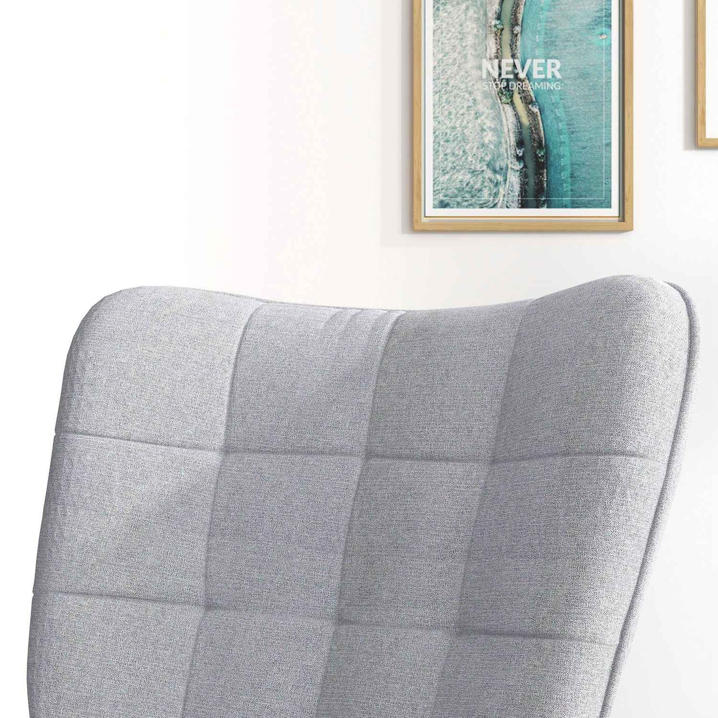 Light gray rocking chair in linen look with stool, 130 kg Capacity
