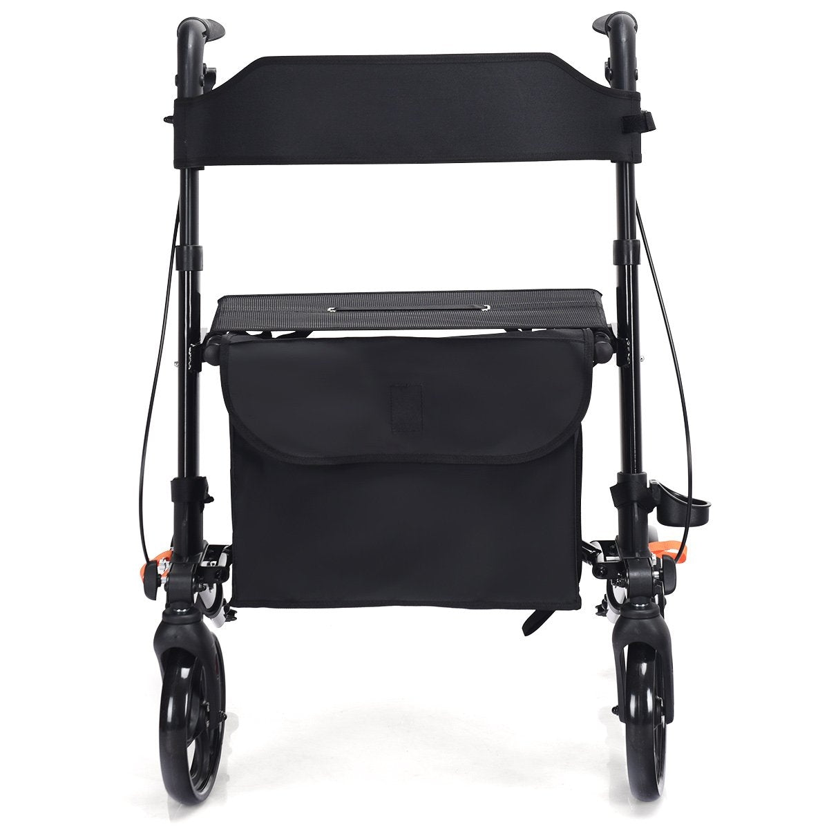 Rollator, foldable travel rollator, lightweight with seat, height-adjustable handle and bag, black