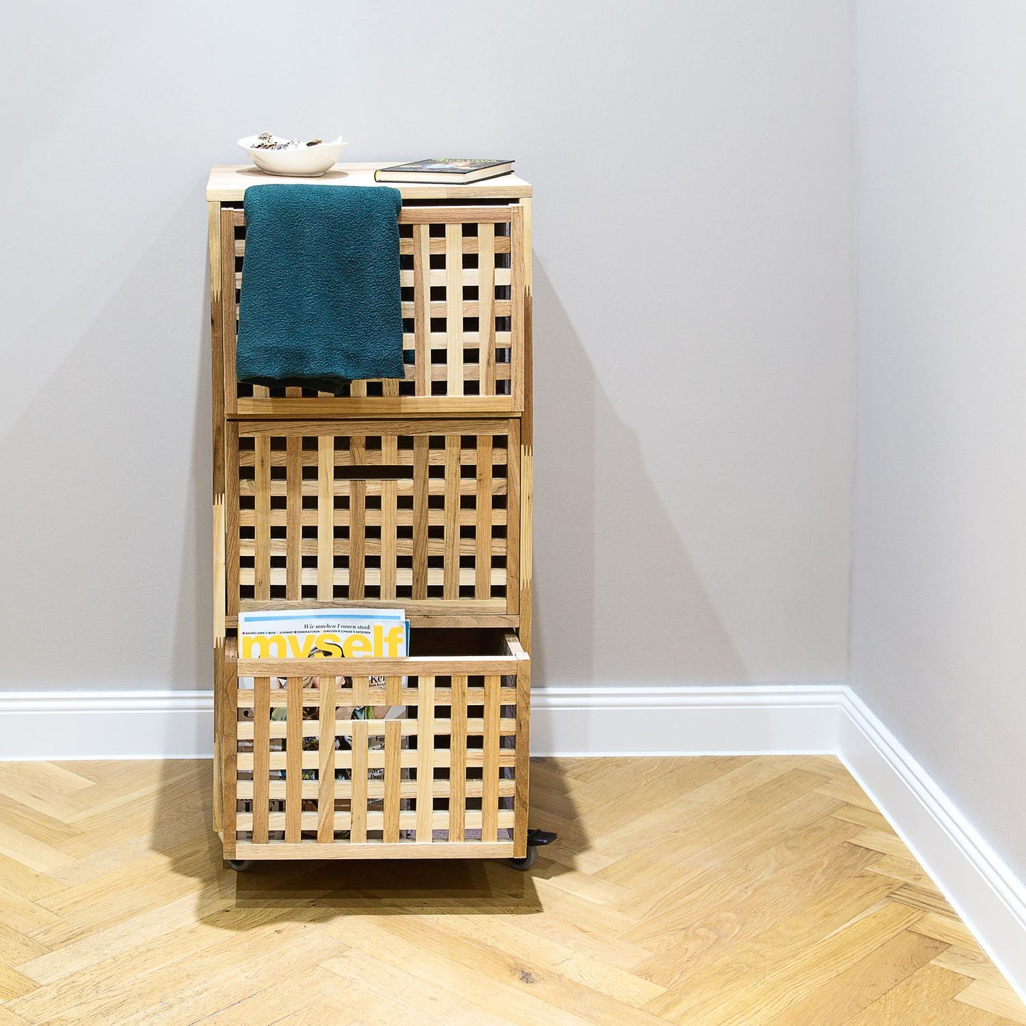 Roll container 3 compartments walnut