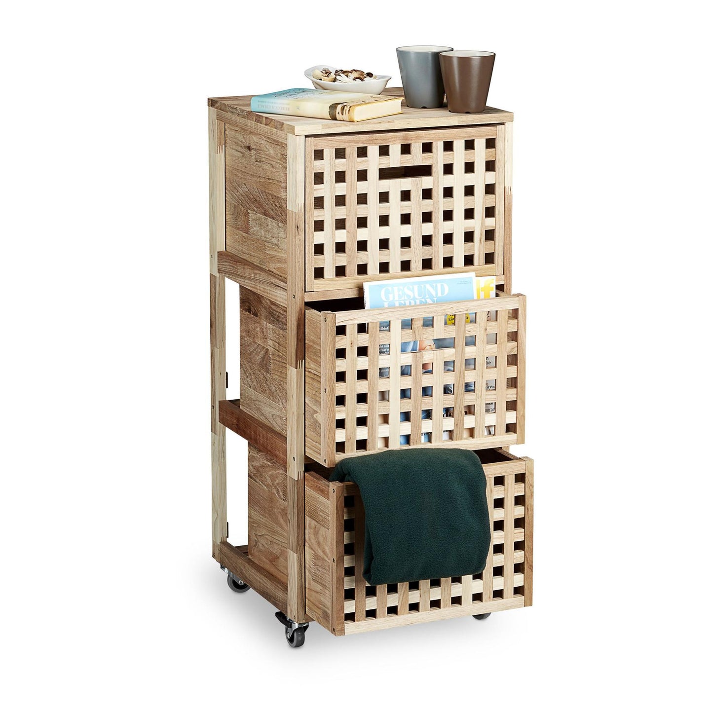 Roll container 3 compartments walnut