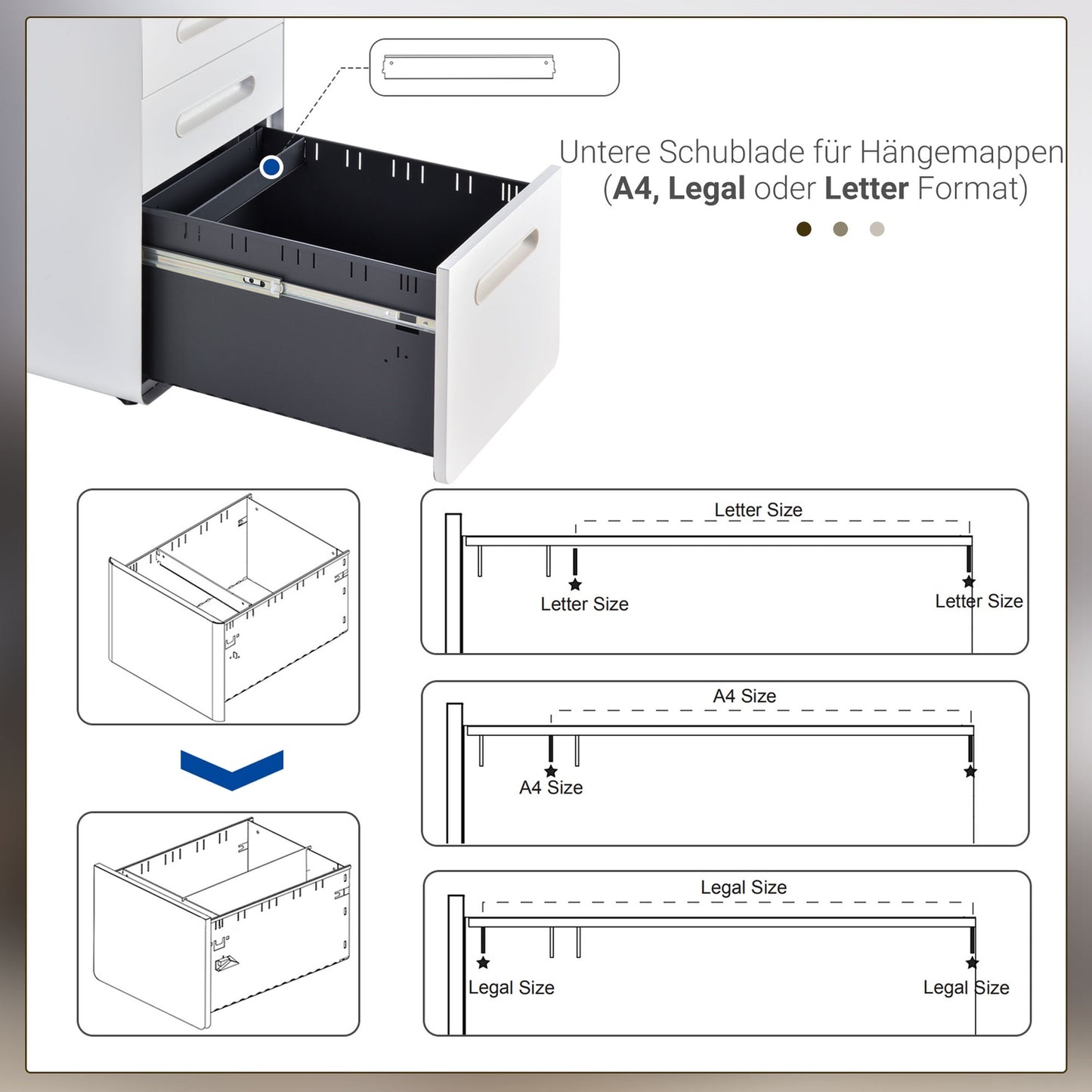 Office filing cabinet - 3-drawer steel, white, 39x48x59cm