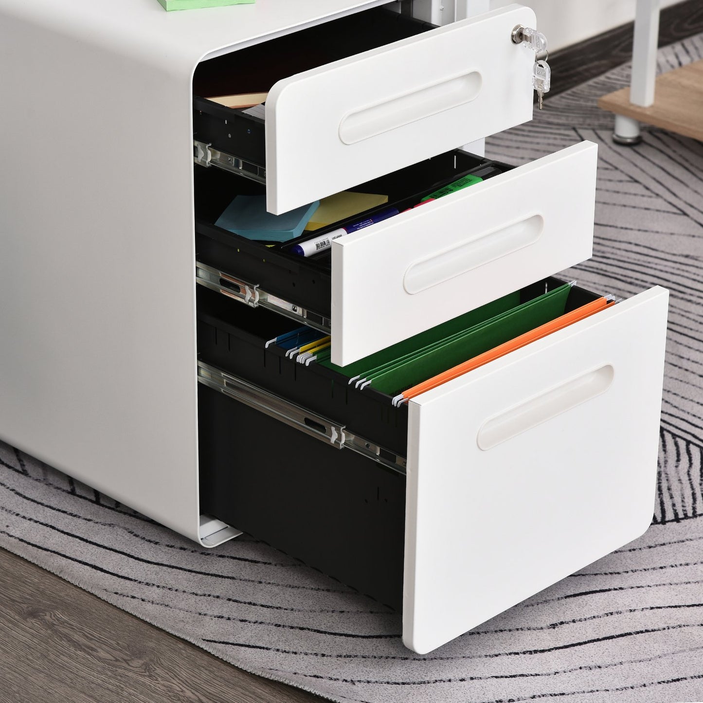 Office filing cabinet - 3-drawer steel, white, 39x48x59cm