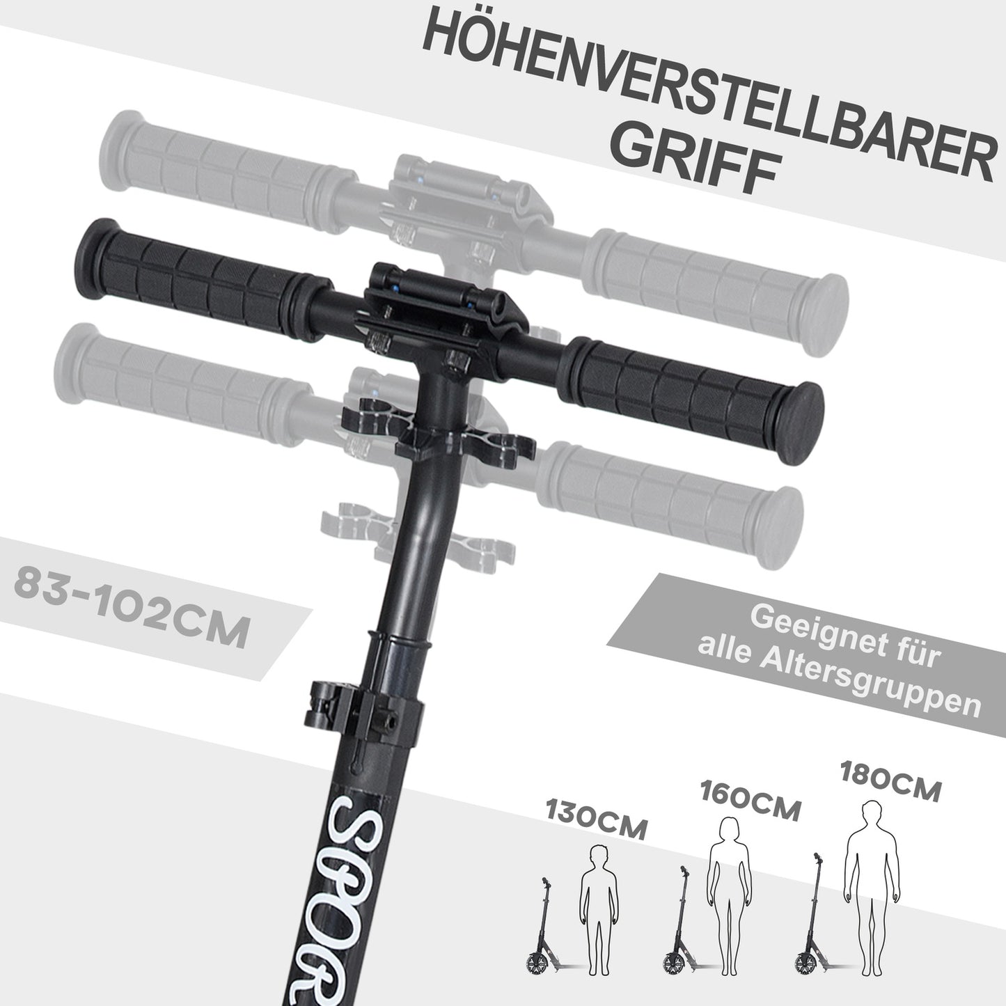 Height adjustable scooter with shock absorption system