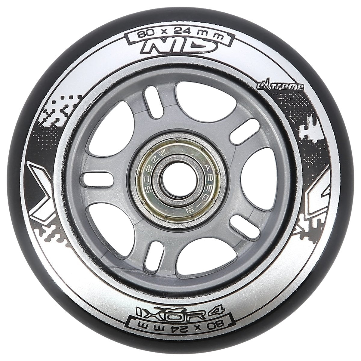 Roller Skate Wheels 80x24mm Black, ABEC-9 Bearings Set