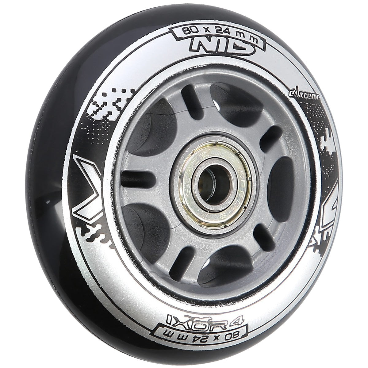 Roller Skate Wheels 80x24mm Black, ABEC-9 Bearings Set