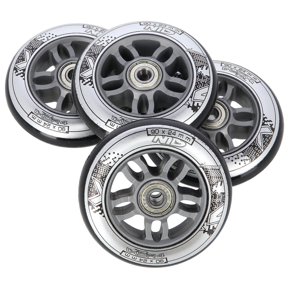 Roller Skate Wheels 90x24 82A Black + ABEC-9 Bearings Set