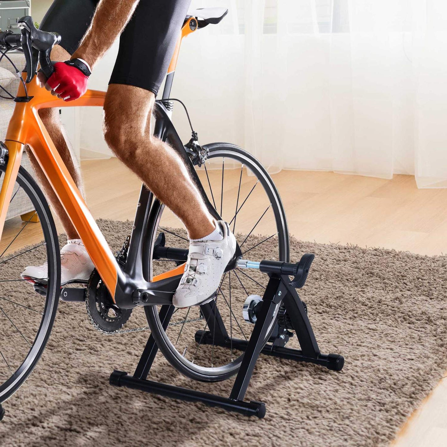 Indoor bike roller trainer with magnetic brake, foldable