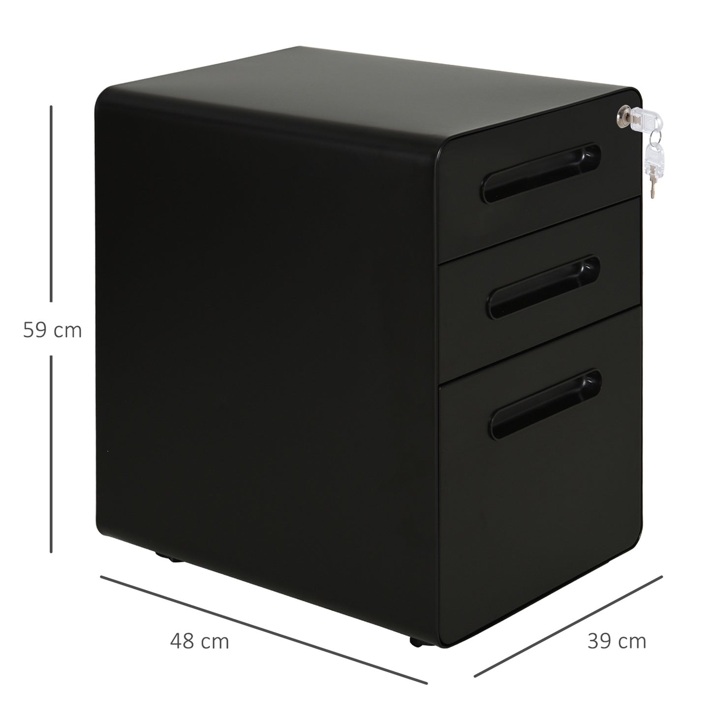 Rolling file cabinet - 3 drawers, steel, black, 39x48x59 cm