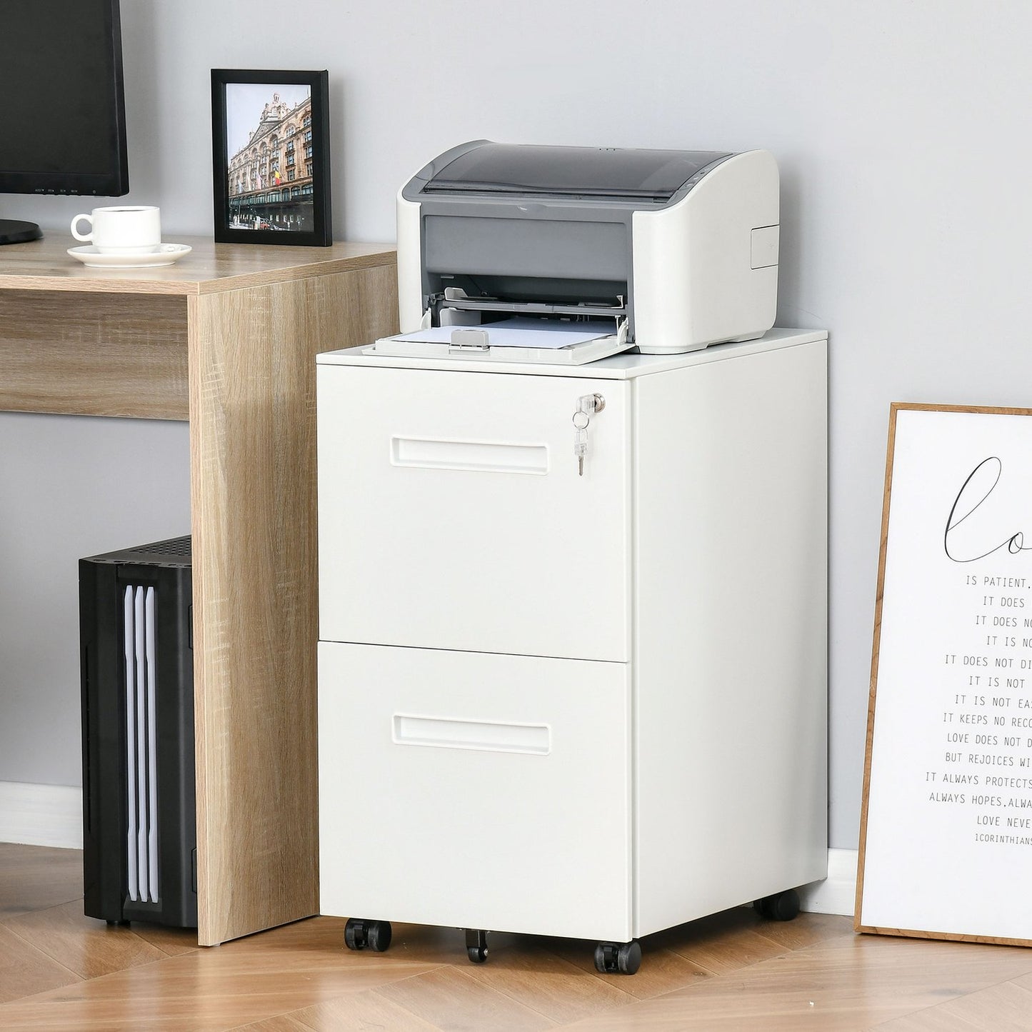 Lockable steel filing cabinet on wheels, 2 drawers, A4