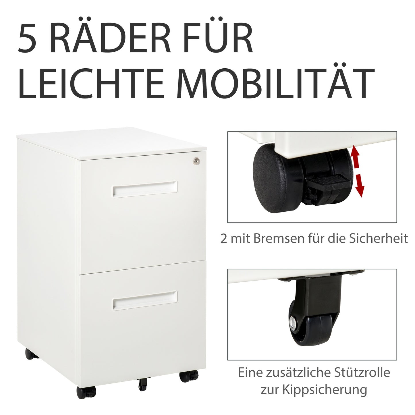 Lockable steel filing cabinet on wheels, 2 drawers, A4