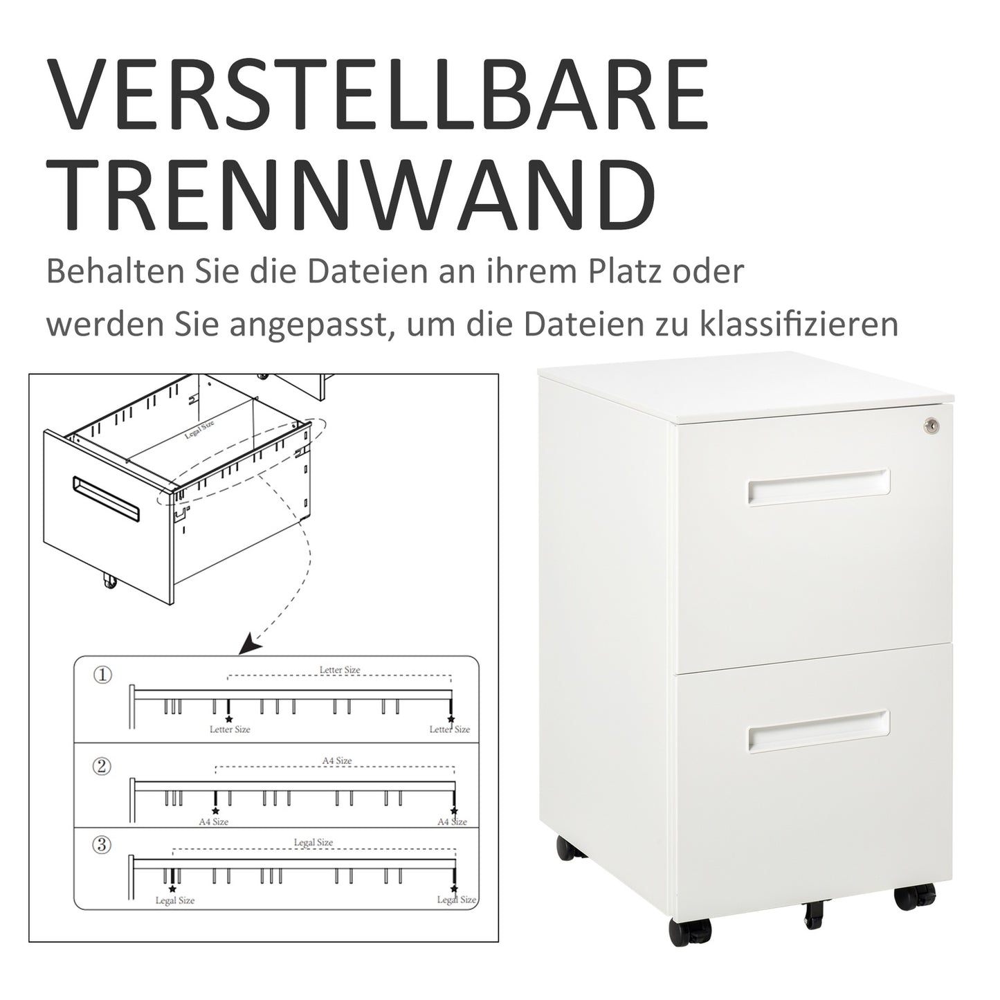 Lockable steel filing cabinet on wheels, 2 drawers, A4