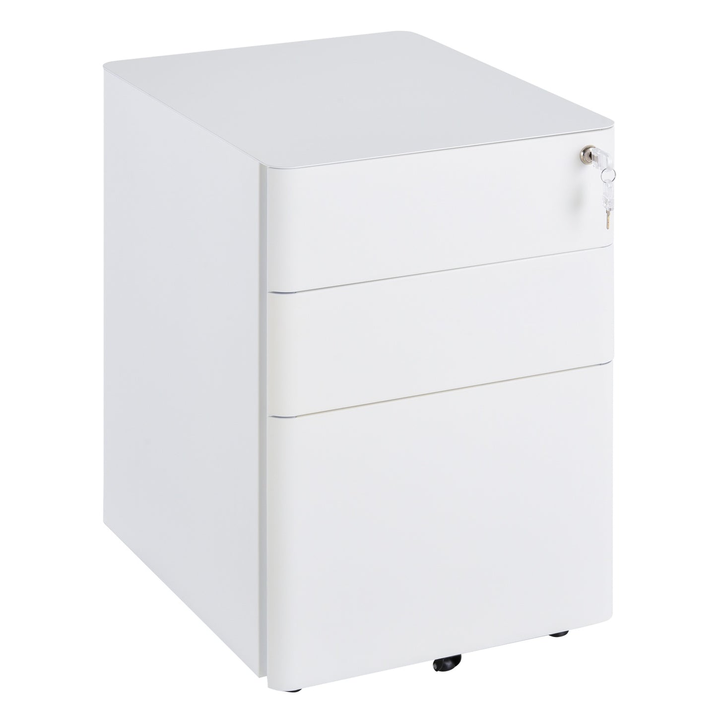 White mobile filing cabinet in steel with 3 drawers, 39x48x59 cm