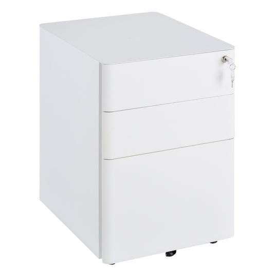 White mobile filing cabinet in steel with 3 drawers, 39x48x59 cm