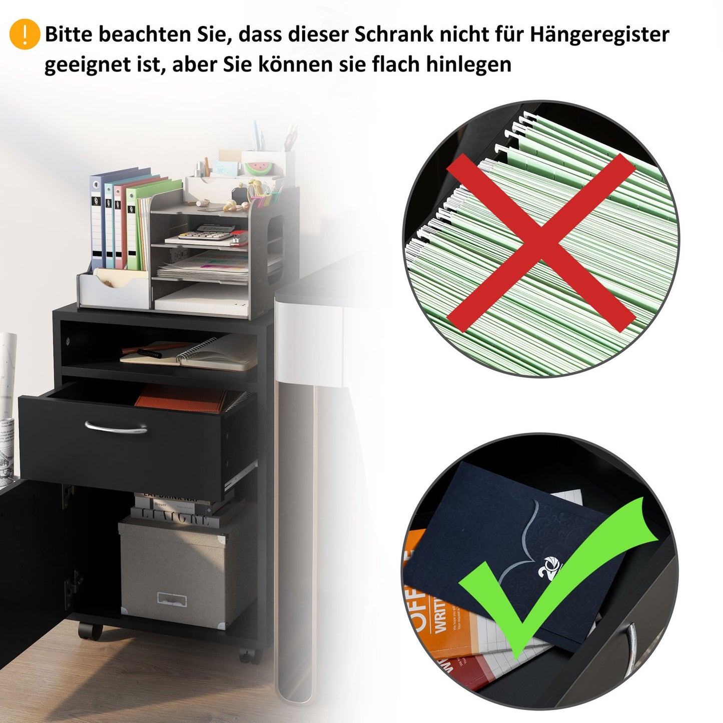 Rolling filing cabinet with drawer - Black, 40x35x60 cm