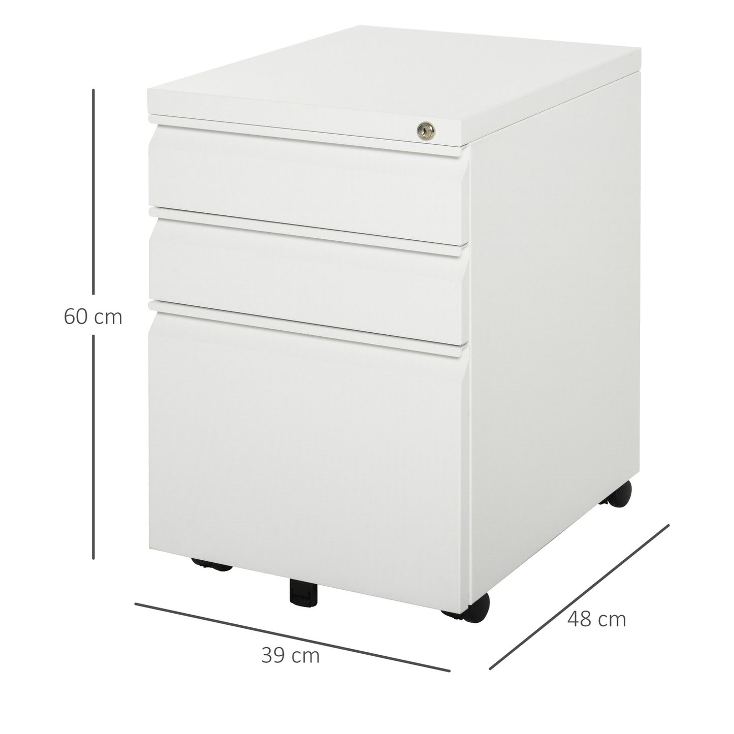 Office cabinet with 3 drawers, steel, white, mobile