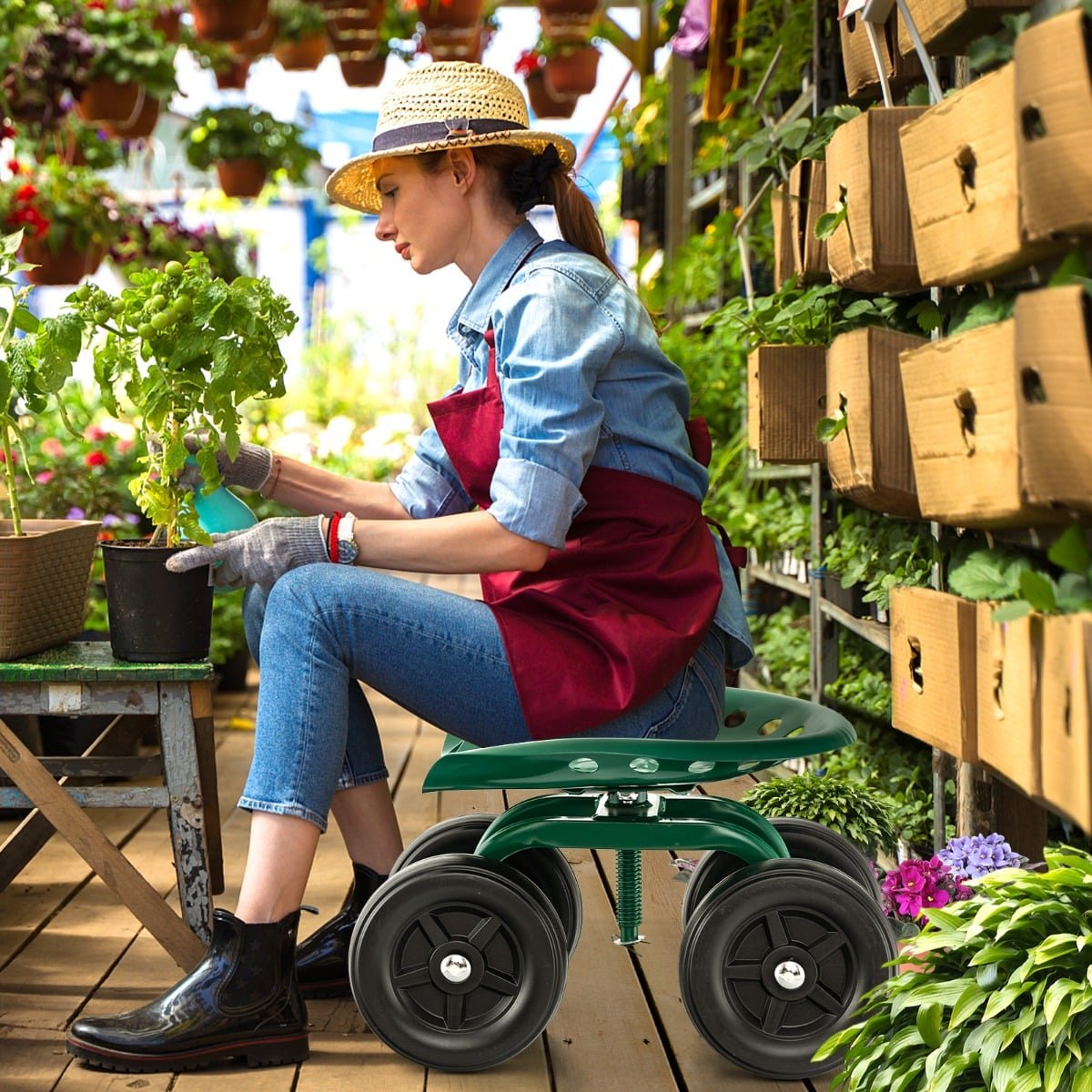 Rolling Garden Seat with Adjustable, Swivel Chair