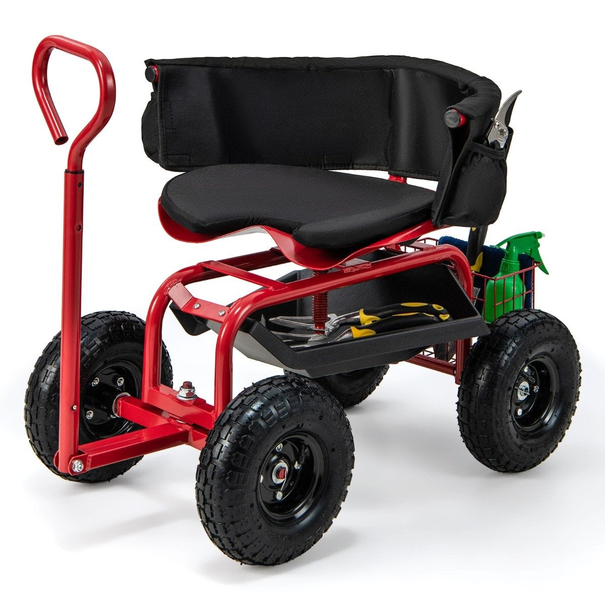 Rolling Garden Seat with Storage and Adjustable Height