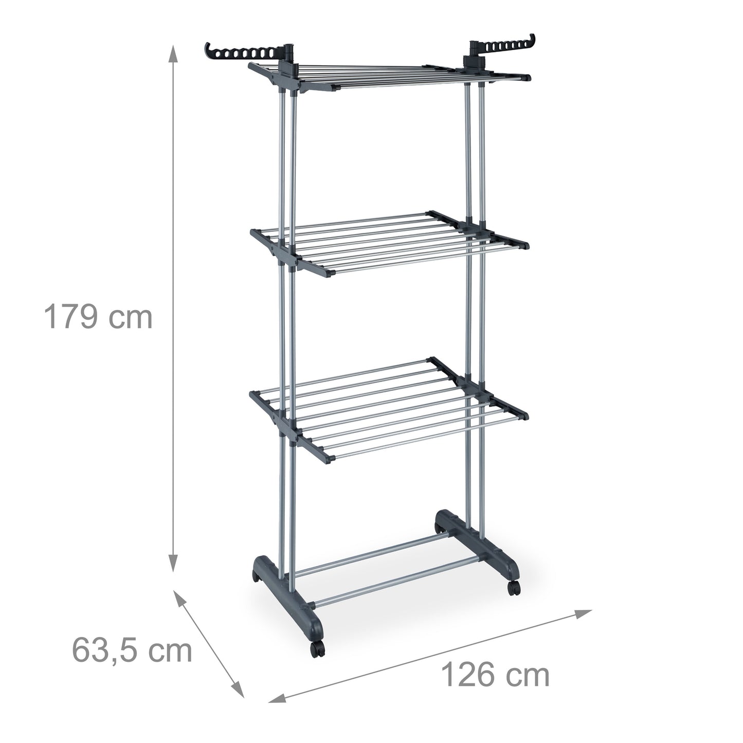 Rolling Laundry Rack with Foldable Wings and Hangers