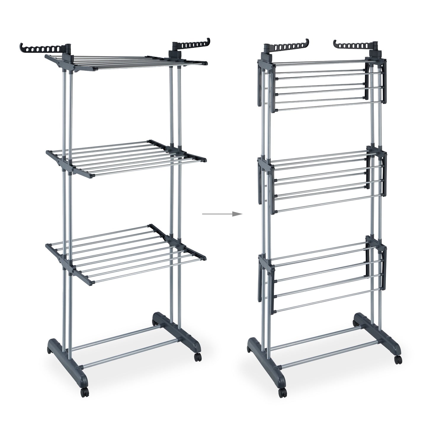 Rolling Laundry Rack with Foldable Wings and Hangers