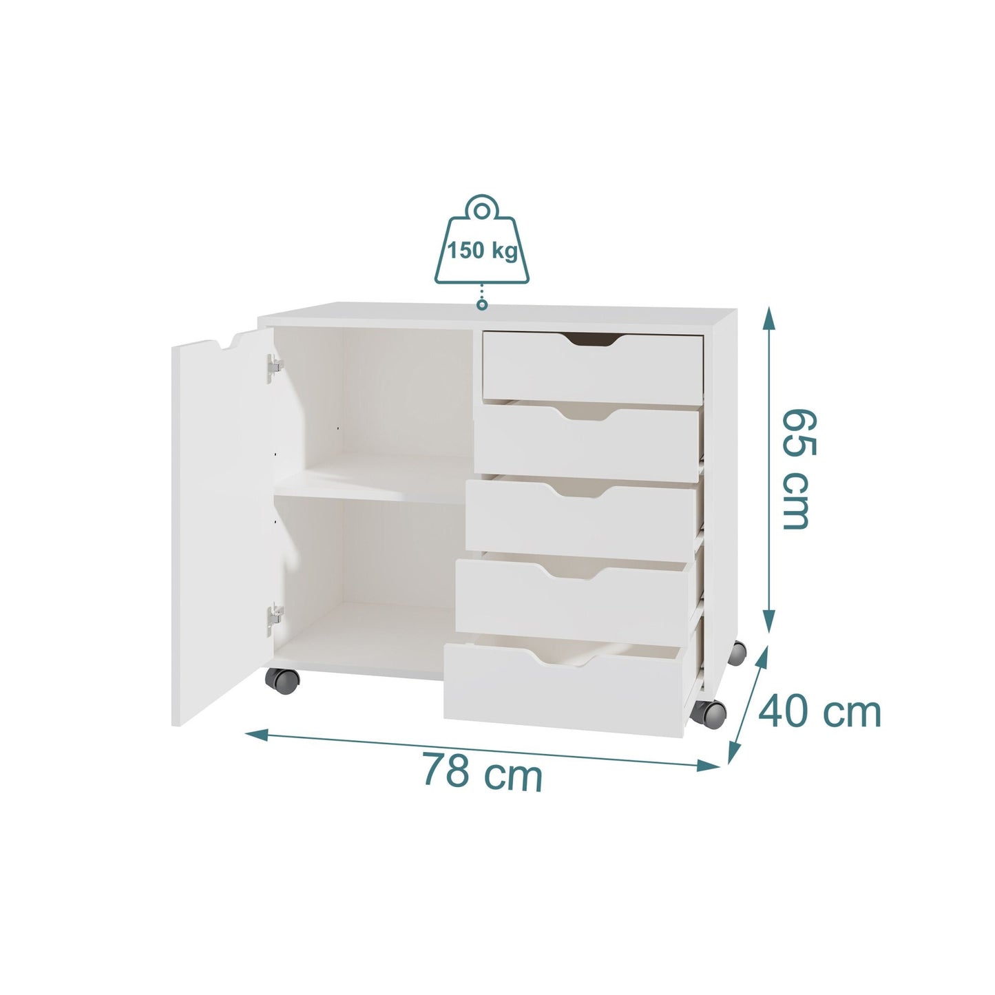 Rolling Office Cart with 5 Drawers & 2 Shelves