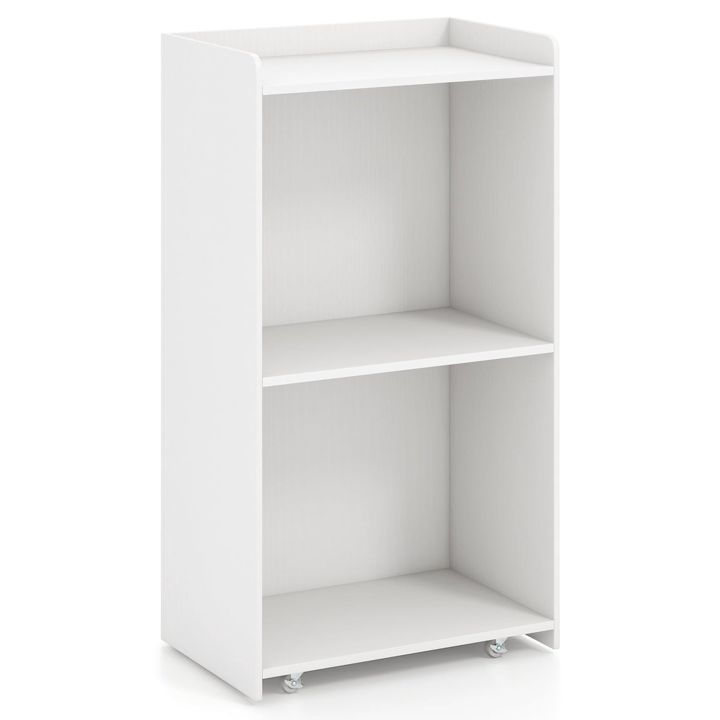 Rolling Podium Stand with 2 Shelves, 4 Wheels, White