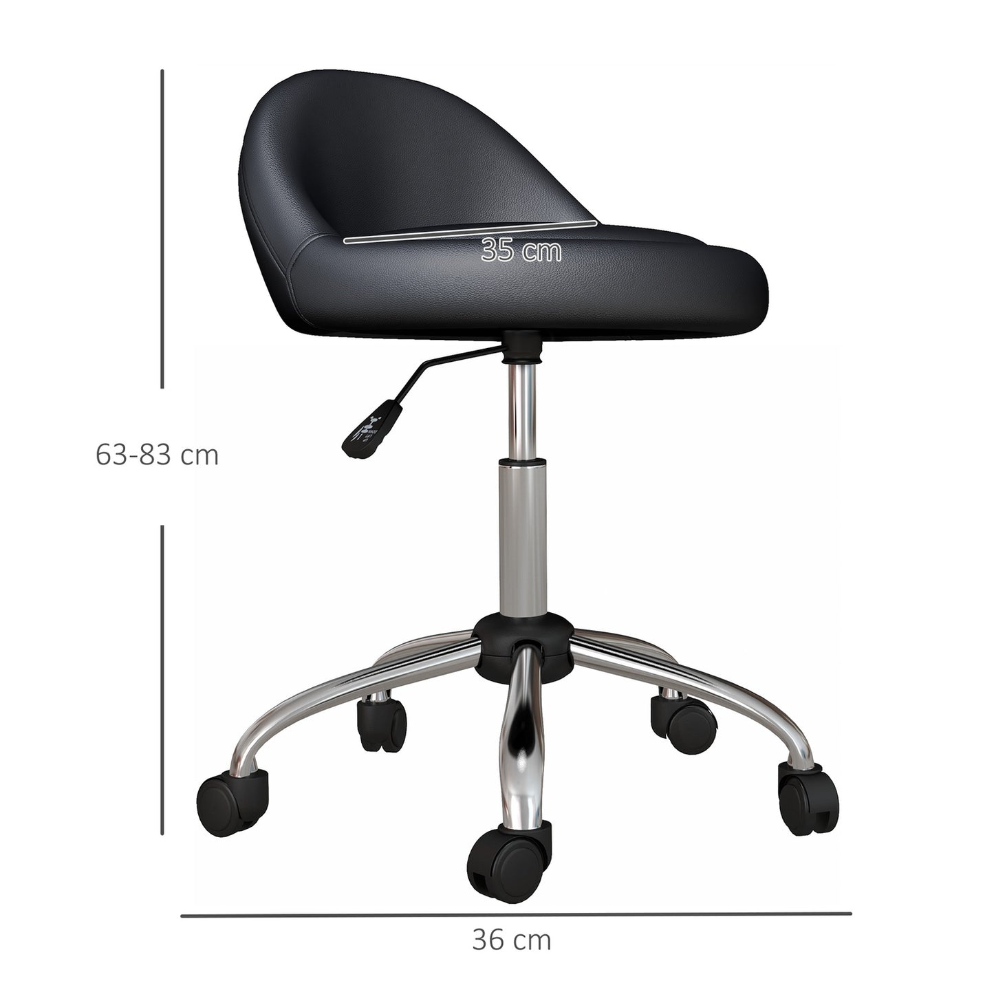 Height-adjustable swiveling rolling stool, artificial leather, black