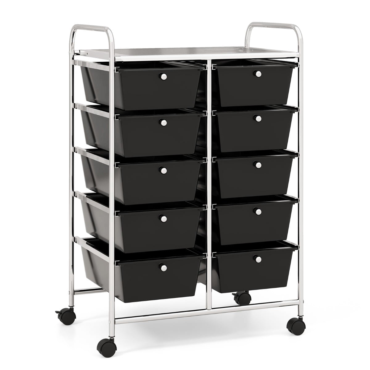 Rolling Storage Cart with 10 Drawers, Black, Metal Frame