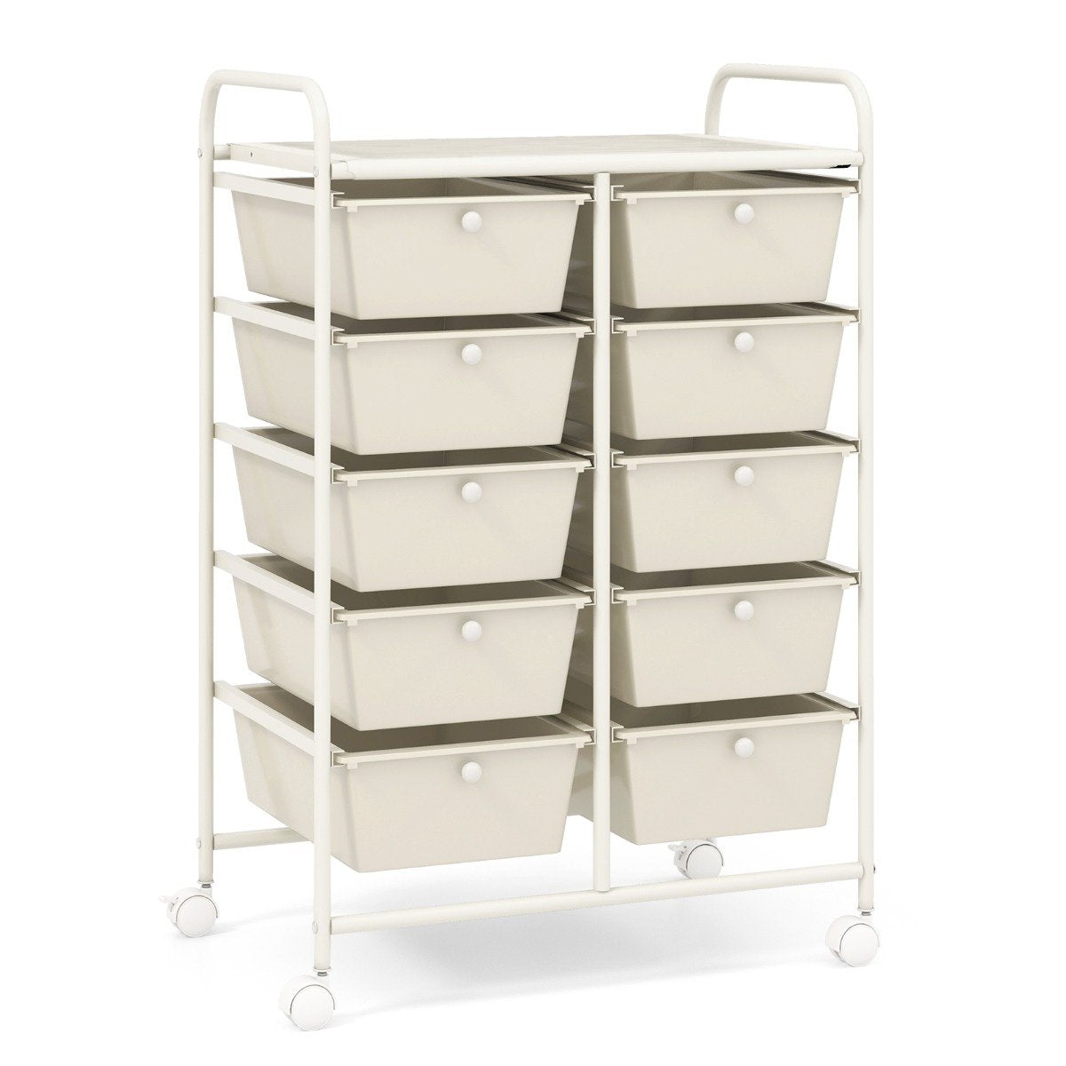 Rolling Storage Cart with 10 Drawers, White, Mobile Organizer