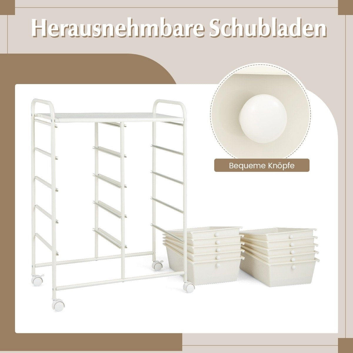 Rolling Storage Cart with 10 Drawers, White, Mobile Organizer