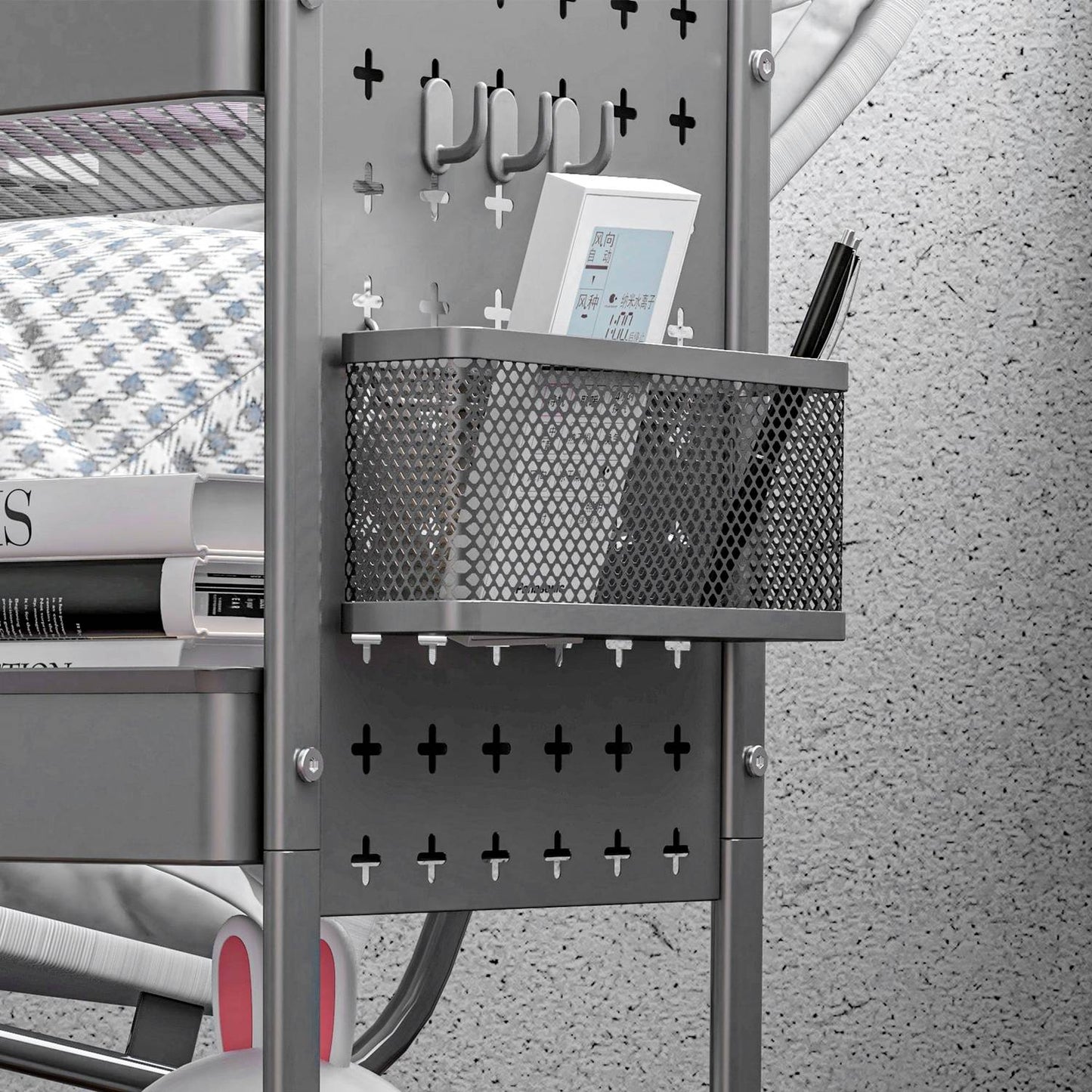 3-story kitchen trolley in dark gray steel with baskets