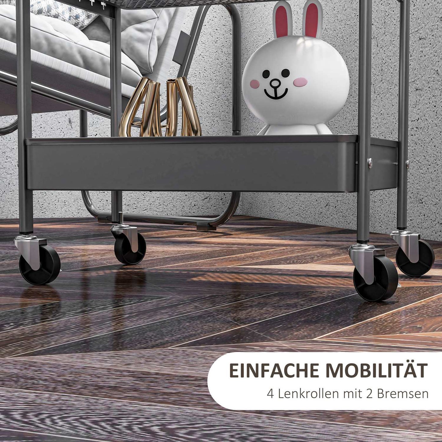 3-story kitchen trolley in dark gray steel with baskets