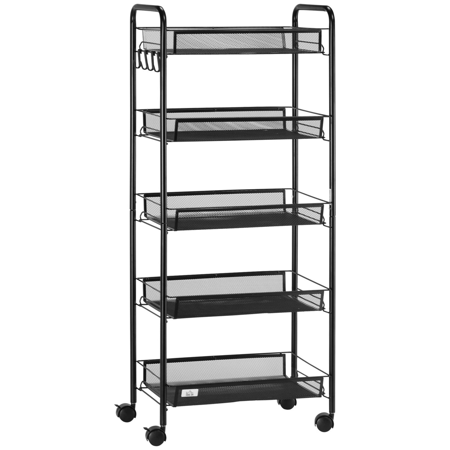 Kitchen cart, 4-story rolling cart with 5 baskets, black steel