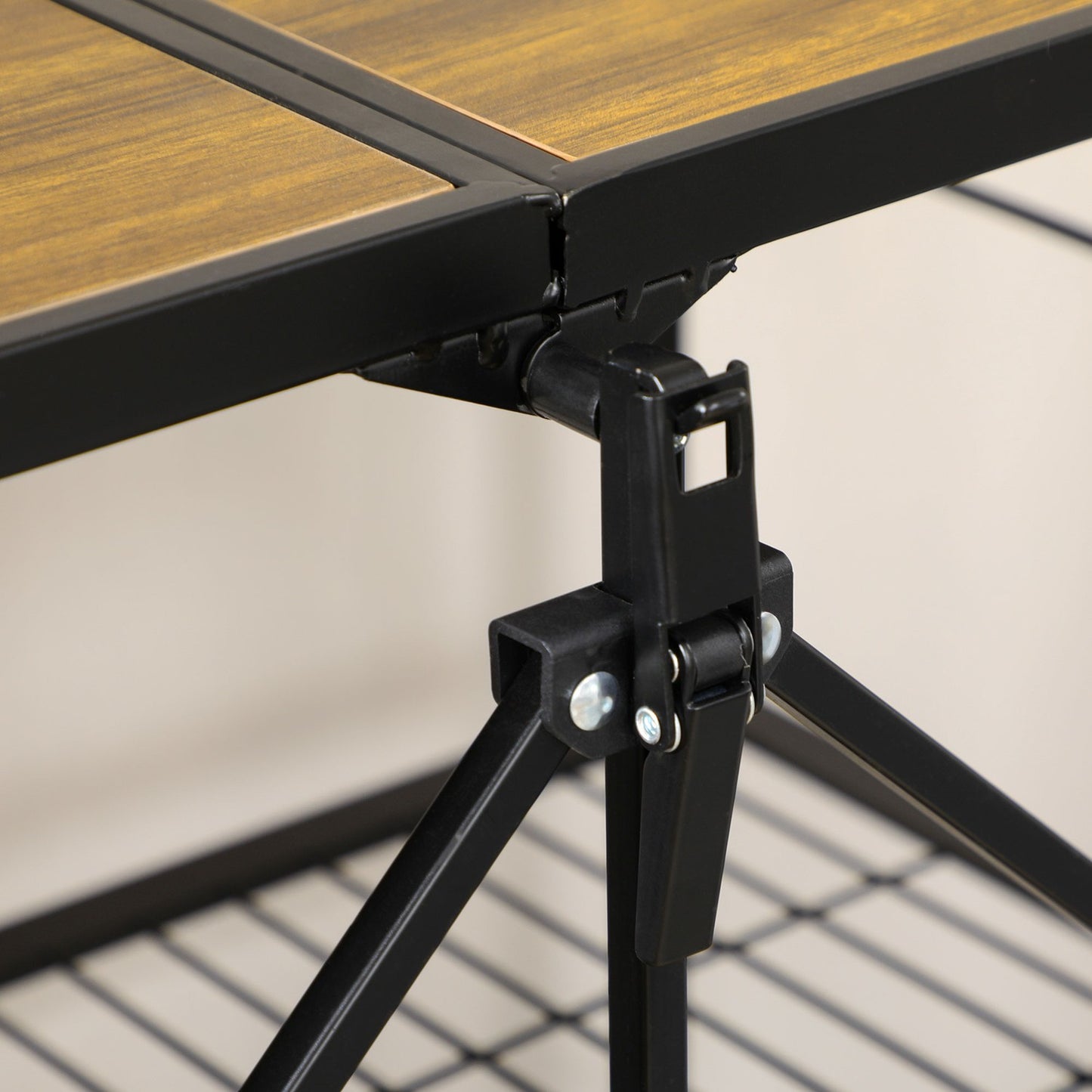 Folding kitchen trolley, 3-layer steel, brown/black