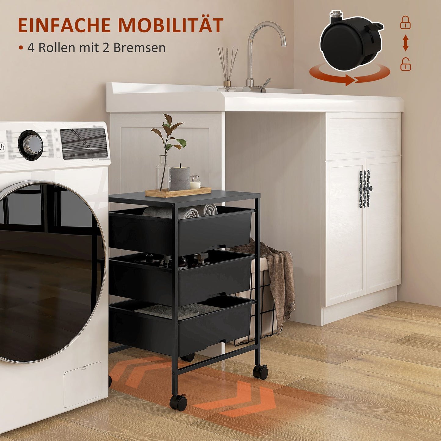 3-tier rolling kitchen storage cart, black