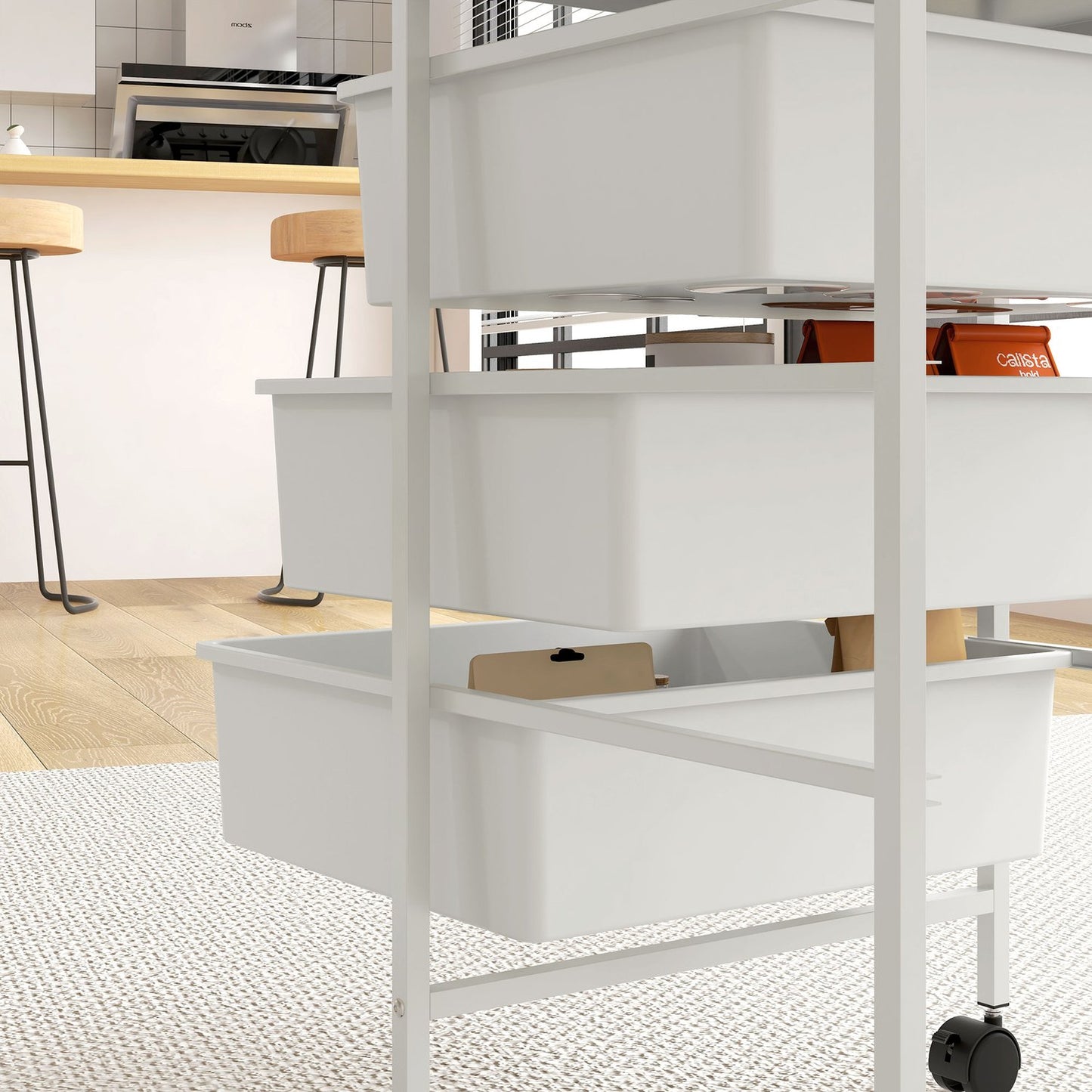 White 3-tier rolling storage trolley for kitchen & living room