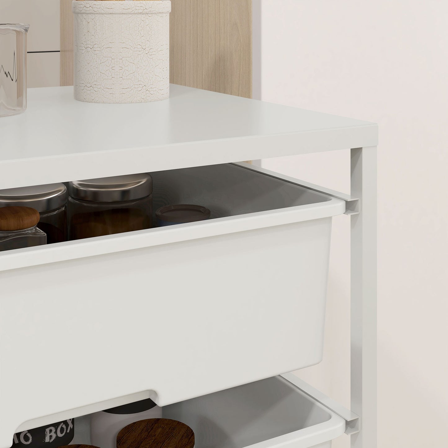 White 3-tier rolling storage trolley for kitchen & living room