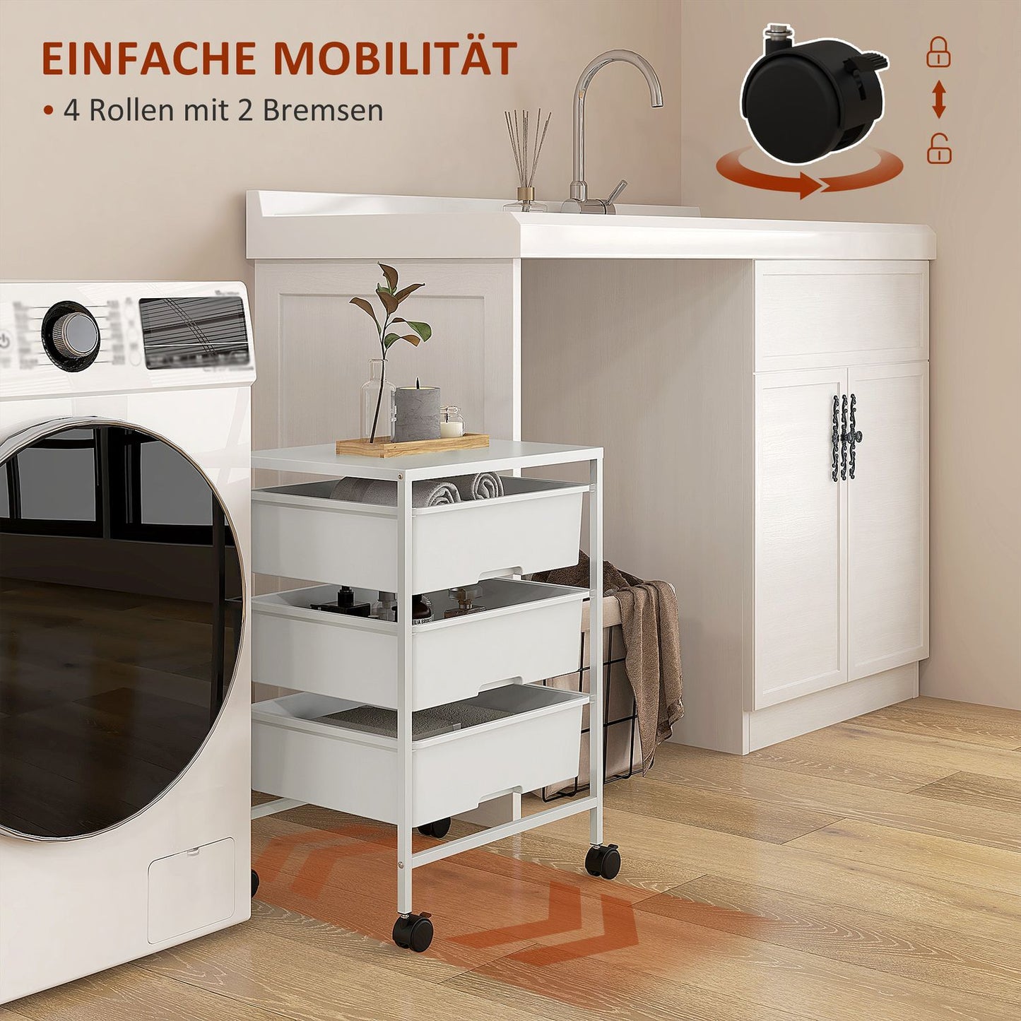 White 3-tier rolling storage trolley for kitchen & living room